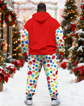Big & Tall Men's Christmas Polka Dot Clown Santa Claus Hoodie Set